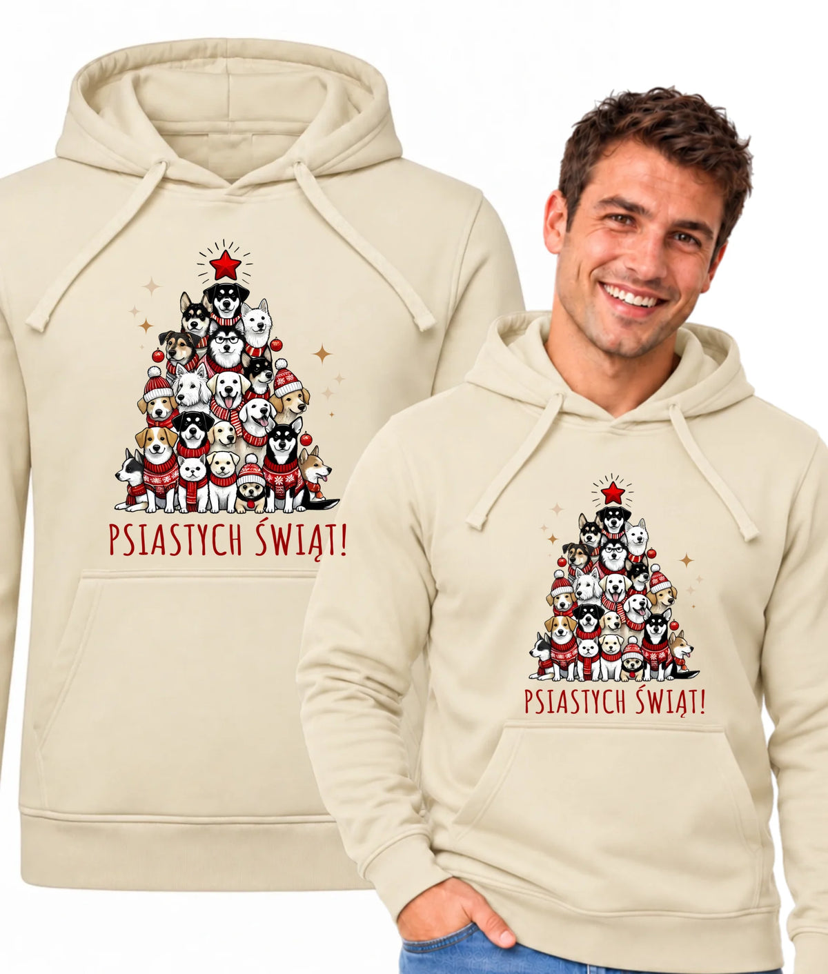 Bluza męska z kapturem świąteczna - Psia choinka Psiastych Świąt BN90