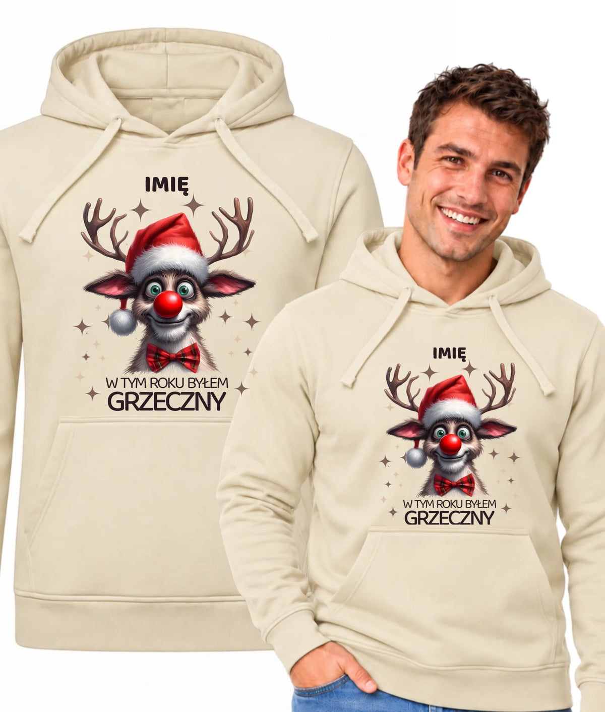 Bluza męska z kapturem świąteczna - Renifer W tym roku byłem grzeczny - personalizowana BN96