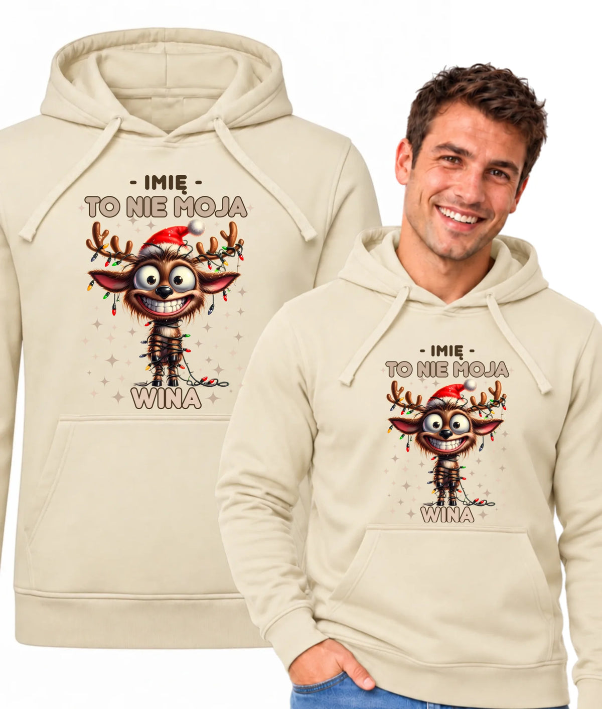 Bluza męska z kapturem świąteczna - Renifer To nie moja wina - personalizowana BN93