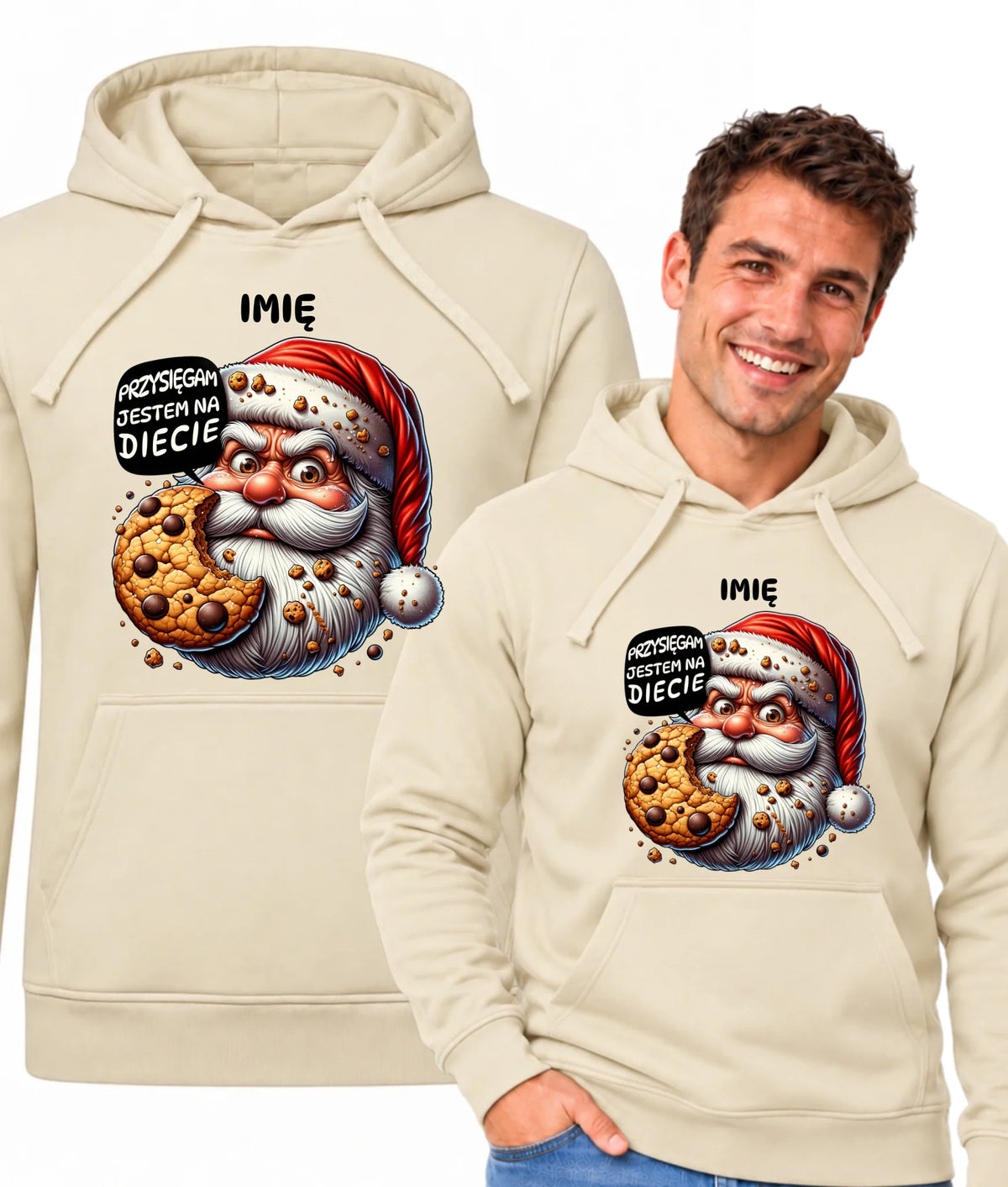 Bluza męska z kapturem świąteczna - Mikołaj Przysięgam jestem na diecie - personalizowana BN97