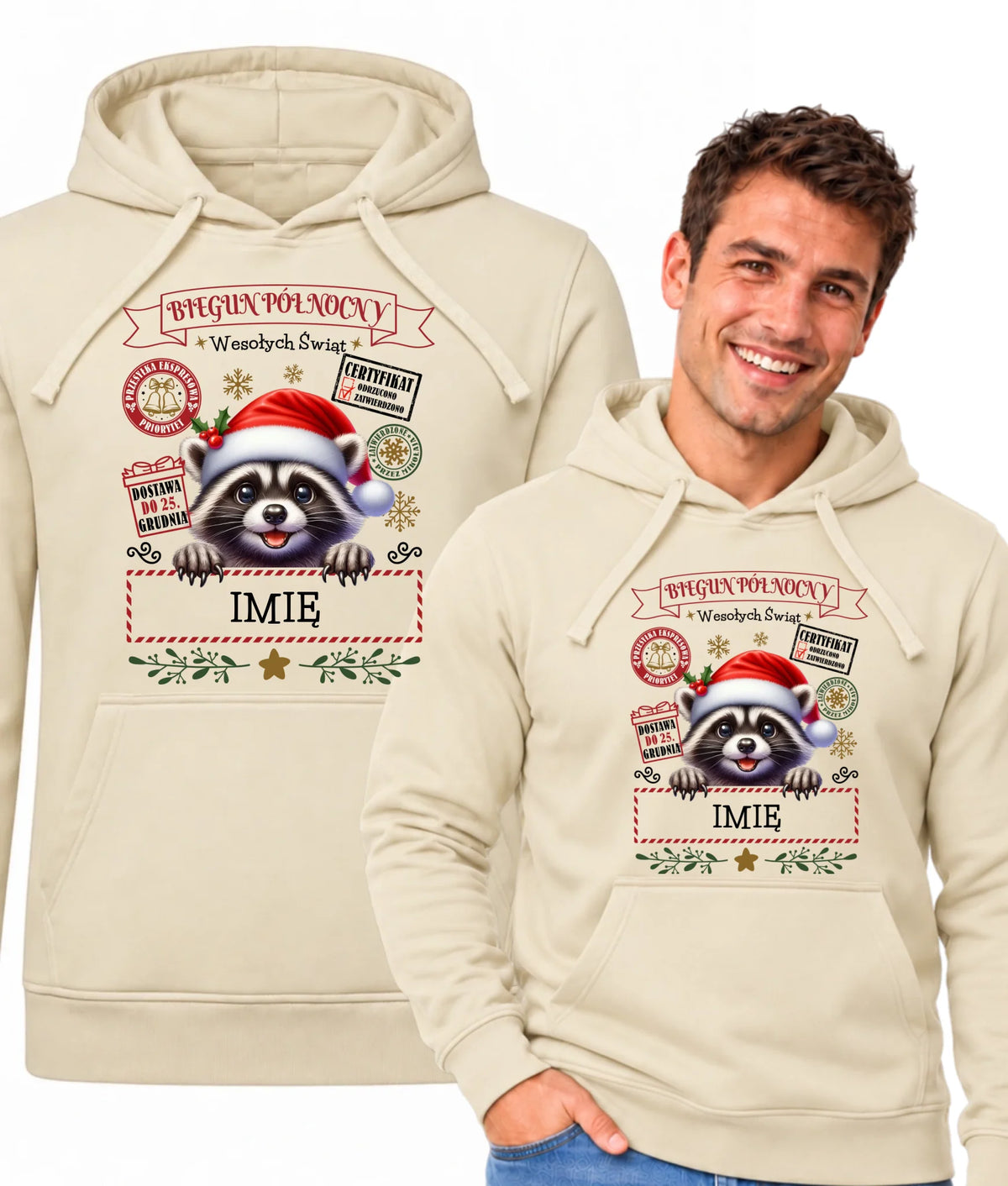 Bluza męska z kapturem świąteczna - Szop Paczka od Mikołaja - personalizowana BN145