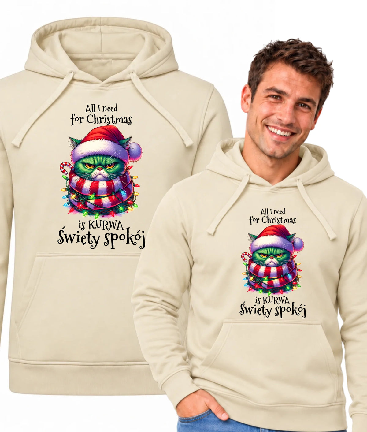 Bluza męska z kapturem świąteczna - All I need for Christmas is ku*wa święty spokój - bez cenzury BN101