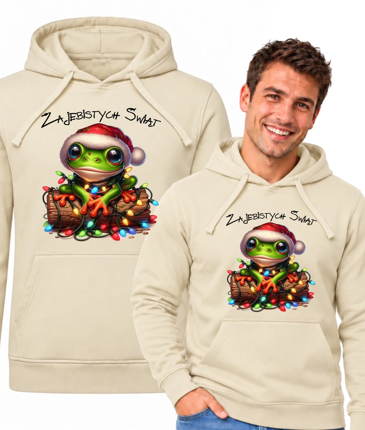 Bluza męska z kapturem świąteczna - Żaba - Żajebistych Świąt BN106