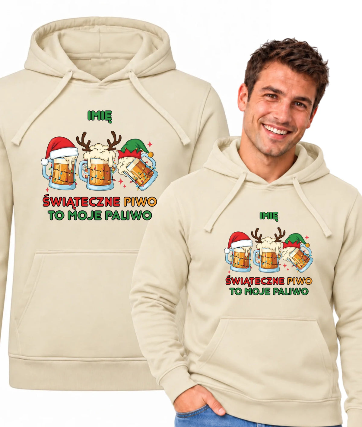 Bluza męska z kapturem świąteczna - Świąteczne piwo to moje paliwo - personalizowana BN119