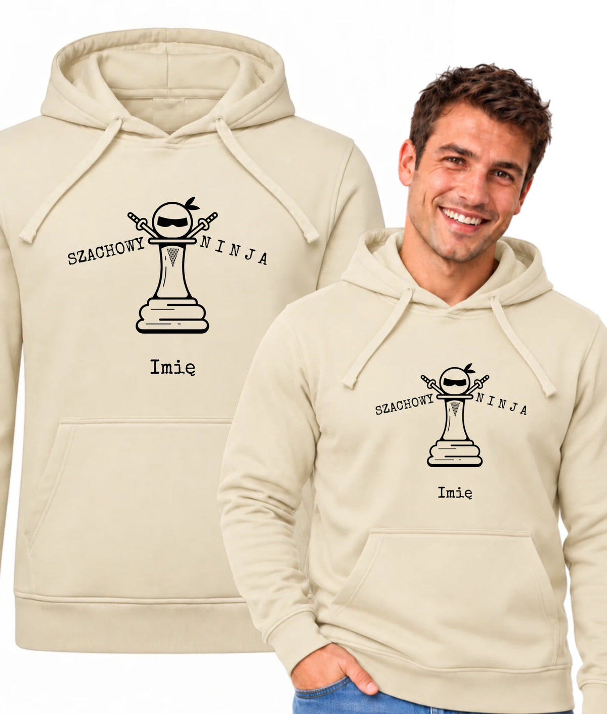 Bluza męska z kapturem dla szachisty - Szachowy ninja - personalizowana HSZ01