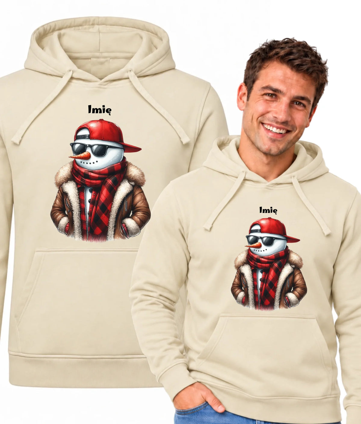 Bluza męska z kapturem świąteczna - Stylowy bałwan - personalizowana BN129