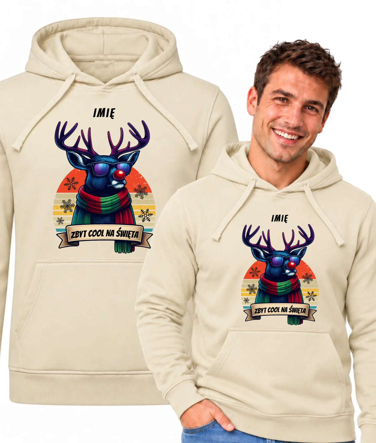 Bluza męska z kapturem świąteczna z reniferem - Zbyt cool na święta - personalizowana BN128