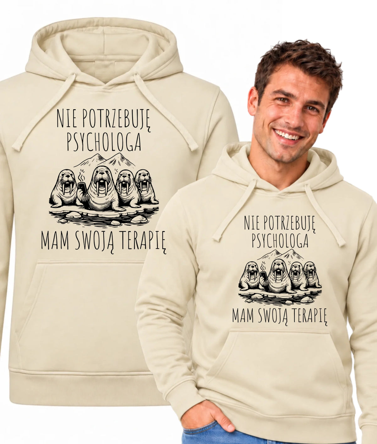 Bluza męska z kapturem - prezent dla morsa - Nie potrzebuję psychologa HM14