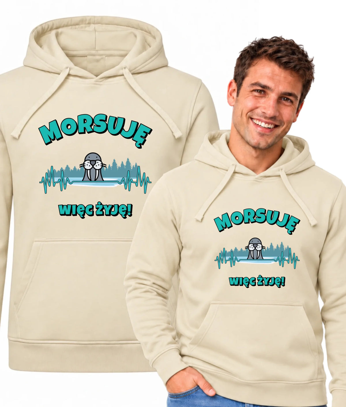 Bluza męska z kapturem - prezent dla morsa - Morsuję więc żyję - Mors HM02