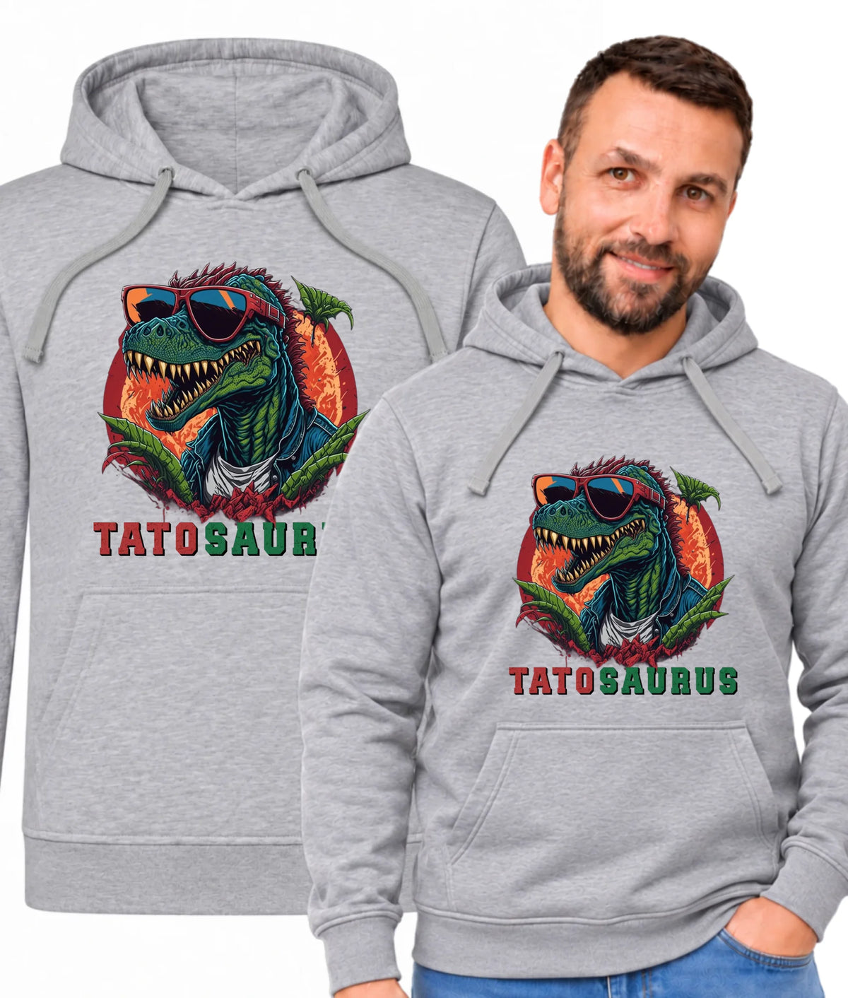 Bluza męska z kapturem dla taty z dinozaurem w okularach i napisem Tatosaurus DT54