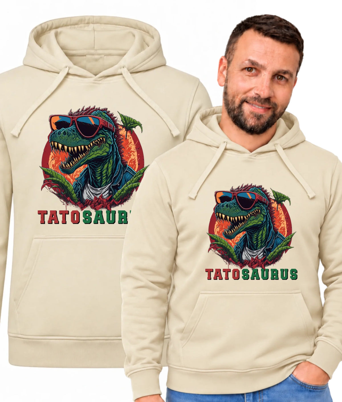 Bluza męska z kapturem dla taty z dinozaurem w okularach i napisem Tatosaurus DT54