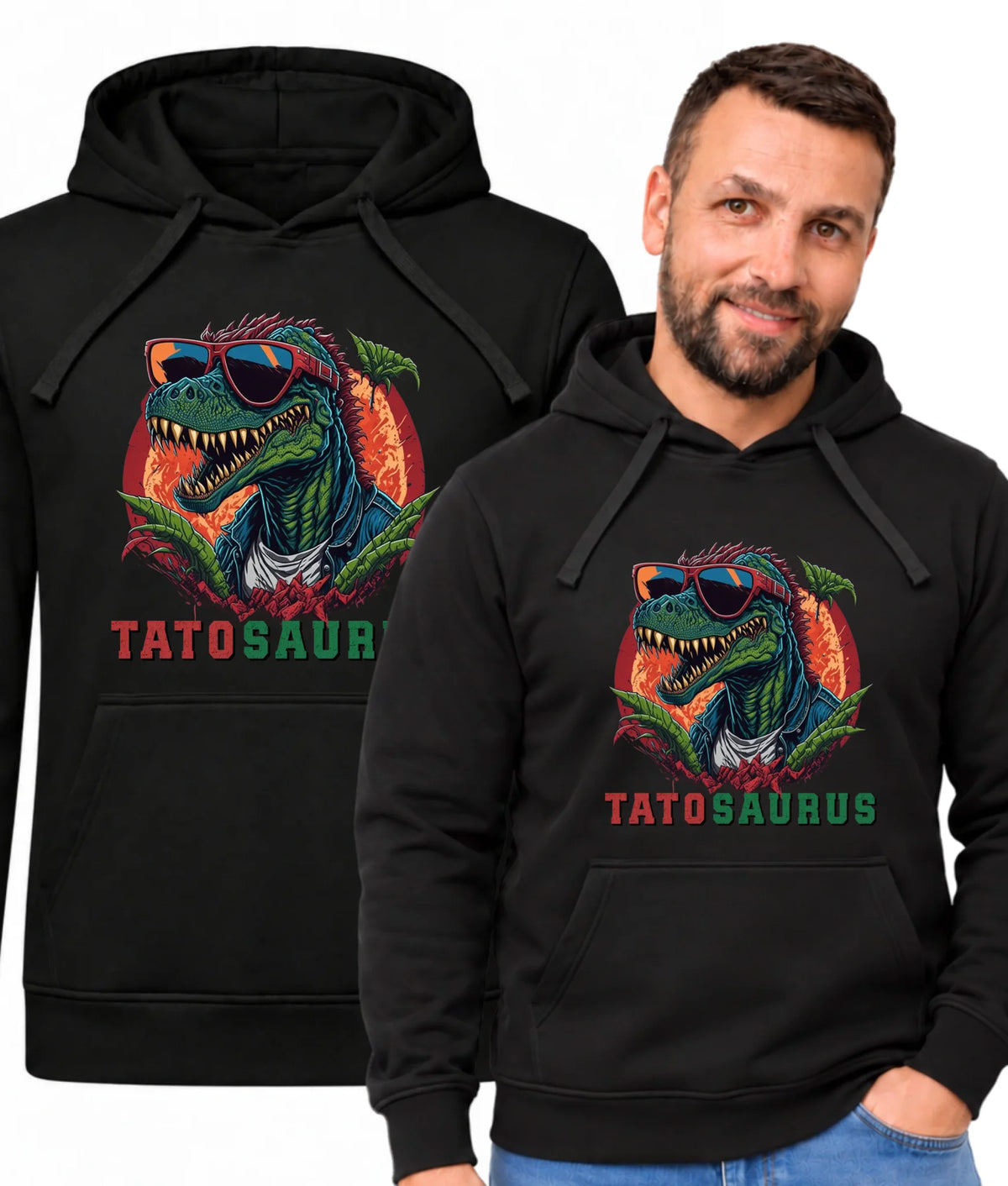 Bluza męska z kapturem dla taty z dinozaurem w okularach i napisem Tatosaurus DT54