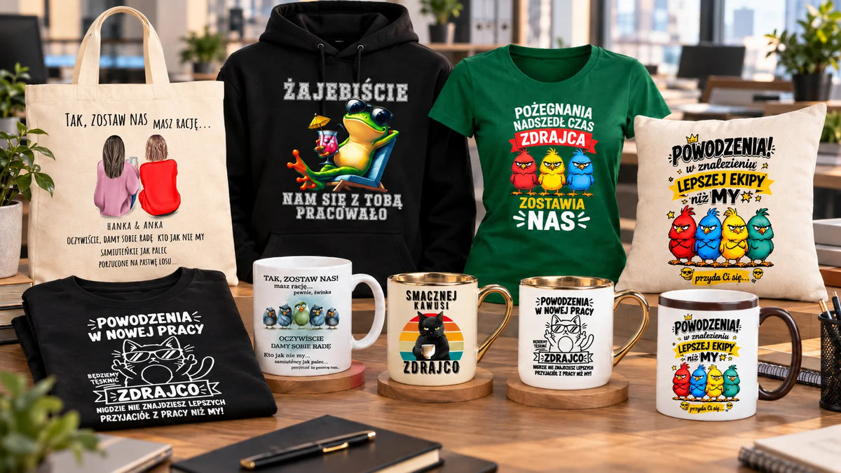 Kolekcja z upominkami na pożegnanie w pracy dla koleżanki lub kolegi